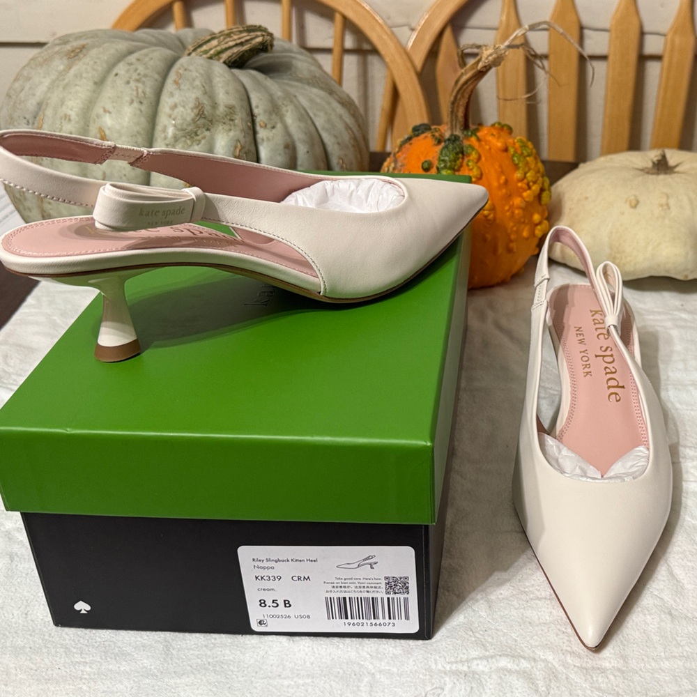 Kate Spade Nappa Cream Slingback kitten heel Size 8.6 RUNS BIG